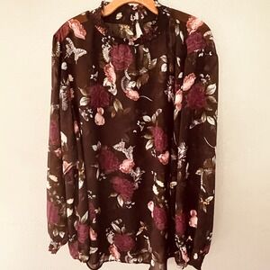 Torrid Chiffon Smocked Neck Sheer Top Floral, Skulls, Birds, Snakes Sz 4X